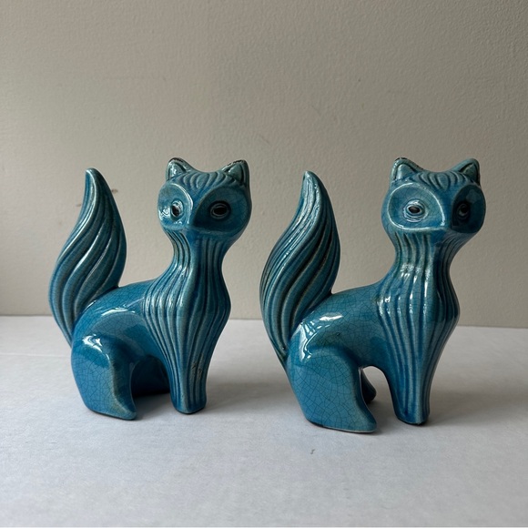 Cute Vtg  Mid Century Turquoise Fox  Sculpture Figurine Contemporary Table Top - Picture 2 of 4